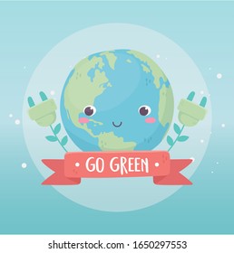 cute world plug plants environment ecology cartoon design vector illustration