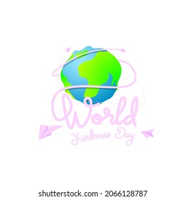 Cute world's kindness Day Logo with paper planes and globe isolated on white background.