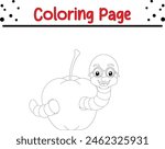 Cute worm in the apple coloring page. coloring book for kids.