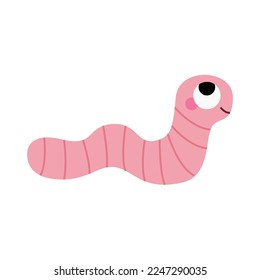 Cute worm with big eyes and cheeks. Forest or garden insect, bug for children. Funny childish characters. Nature animal for prints, clothes, stickers, textile, baby shower. Cartoon vector