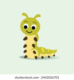 Cute worm cartoon vector illustration.Happy caterpillar character flat style