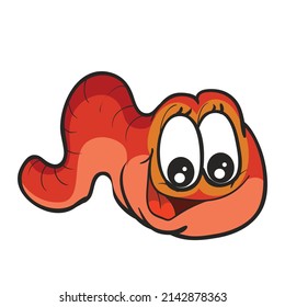 cute worm character with big eyes, cartoon illustration, isolated object on white background, vector, eps