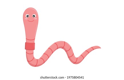 Cute worm character isolated on white background. Earthworm with smiling face in childish style. Vector cartoon illustration.