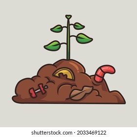 jardín de compost de gusanos lindos. caricatura concepto de naturaleza animal Isolación ilustración. Estilo plano adecuado para el vector de logotipo de diseño de iconos de etiqueta. Carácter mascota