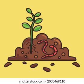 cute worm fertilizer a plant. cartoon animal nature concept Isolated illustration. Flat Style suitable for Sticker Icon Design Premium Logo vector. Mascot Character