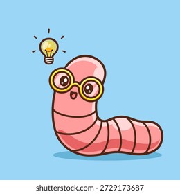 Worm Bonito Tenha Ideia Com Ilustração De Ícone De Vetor De Animação De Lâmpada. Animal Education Icon Concept Isolado Premium Vetor. Estilo de Desenho Animado Plano