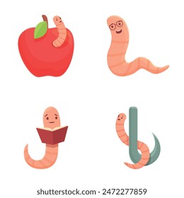 Cute worm icons set cartoon vector. Amusing adorable worm. Insect, nature