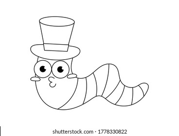 Cute worm vector illustration cartoon isolated on white background. Earthworm cute cartoon colorless for coloring page. 