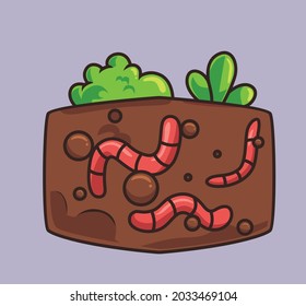 cute worms underground fertilizer plant. cartoon animal nature concept Isolated illustration. Flat Style suitable for Sticker Icon Design Premium Logo vector. Mascot Character