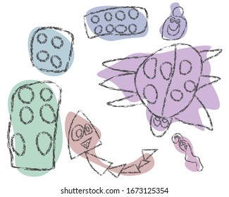 Cute worms-snakes in the form of seals, cats, unicorns, beetles, birds , microbes, bacteria, eggs (coloring pages for children and adults)