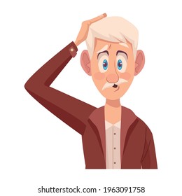 cute worried grandfather elderly character