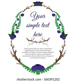 cute wreath of blueberries and branches. Easter card. Template for your text.