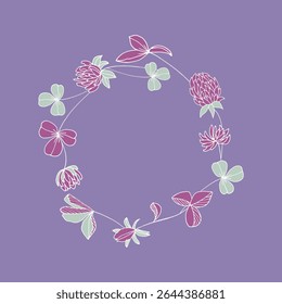 Cute wreath of clover flowers. Handmade vector floral wreath. Design for wedding, invitations and greeting cards.