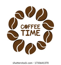 Cute wreath of coffee beans. cool design template. coffee time lettering. coffee ritual concept. coffee break. isolated vector illustration
