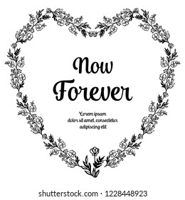 Cute wreath with flowers for now forever card vector illustration