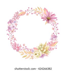 Cute Wreath Leaves White Roses Pyrethrum Stock Vector (royalty Free 