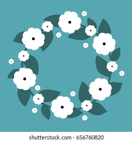 Cute wreath with white flowers. Vector wreath. Vector illustration.