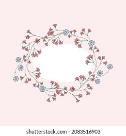 Cute wreath of wildflowers. Handmade vector floral wreath. Design for invitations and greeting cards.