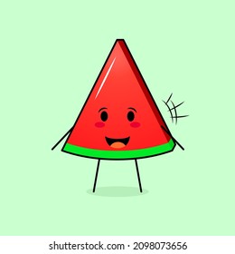 cute wtermelon slice character with smile and happy expression, mouth open. green and red. suitable for emoticon, logo, mascot and icon