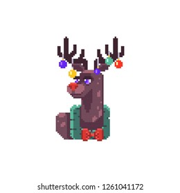 Cute Xmas Deer Pixel Art Style Stock Vector (Royalty Free) 1261041172
