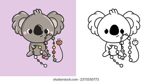 Cute Xmas Koala Bear Clipart for Coloring Page and Illustration. Happy Clip Art Christmas Animal. Cute Vector Illustration of a Kawaii Koala for New Year Stickers. 