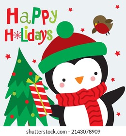 Cute Xmas Penguin in Bright