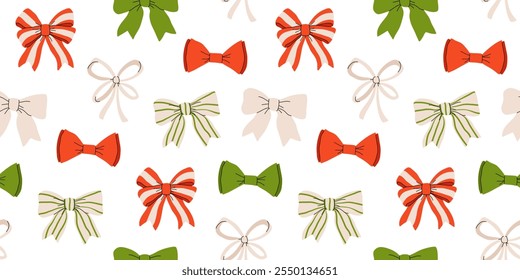 Fita Xmas bonito arcos vetor padrão sem emenda. Fundo de Natal coquette.