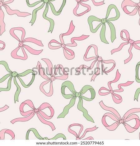 Cute Xmas ribbon bows vector seamless pattern. Coquette Christmas background.