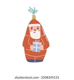 Cute xmas santa bauble or christmas vintage toy vector illustration. Flat design, hand drawn style. Xmas decoration. Happy holiday elements set.