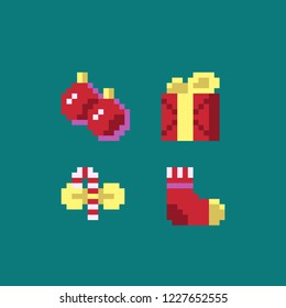 Cute Xmas set. Pixel art style