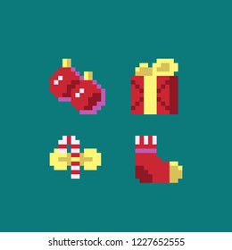 Cute Xmas Set Pixel Art Style Stock Vector (Royalty Free) 1227652555 ...