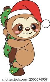 Cute xmas sloth vector illustration