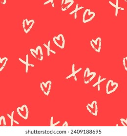 Cute xoxo type seamless vector hand drawn pattern. Hearts background for valentines day and weddings