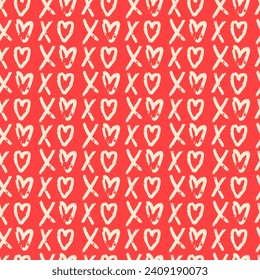 Cute xoxo type seamless vector hand drawn pattern. Hearts background for valentines day and weddings