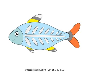 Cute x-ray fish cartoon. Vector illustration.