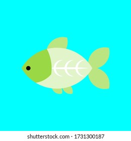 Cute X-ray Tetra Fish on Blue Background, Suitable for Child Education, scrapbook Decoration, and Sticker.