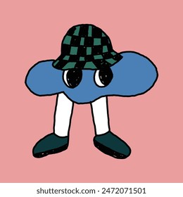 cute y2k abstract character using bucket hat illustration