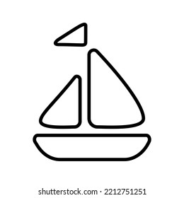 Cute yacht, boat and ship with sails floating in sea or ocean. Baby sailboat. Doodle vector illustration of little marine vessel. Linear art