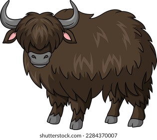 Cute yak cartoon on white background