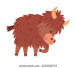 Cute Yak Character with Dense Fur and Horns Standing and Hoofing Vector Illustration