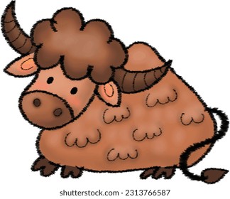 Cute yaks cartoon isolated on white background.