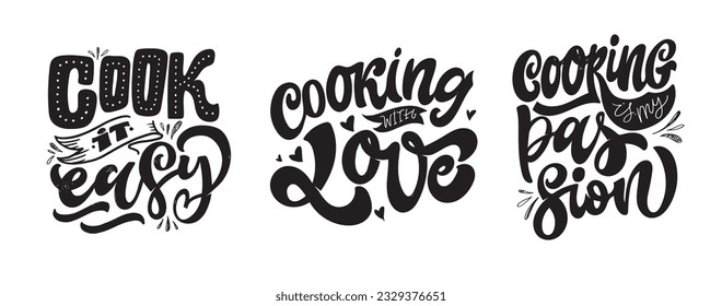 Cuidados y dibujados carteles sobre la cocina. Cocina de amor - imprime diseño de camisetas de pies, taza, invitación, ropa.