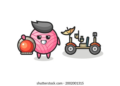 the cute yarn ball as astronaut with a lunar rover , cute style design for t shirt, sticker, logo element