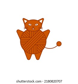 Cute Yarn Ball Cat Cartoon Illustration