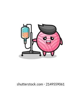 cute yarn ball character standing with infusion pole , cute design