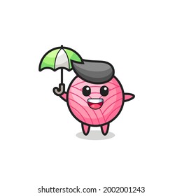 cute yarn ball illustration holding an umbrella , cute style design for t shirt, sticker, logo element
