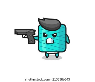 the cute yarn spool character shoot with a gun , cute style design for t shirt, sticker, logo element