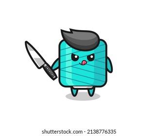 cute yarn spool mascot as a psychopath holding a knife , cute style design for t shirt, sticker, logo element