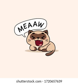 Cute yawning brown siamese cats mascot illustration
