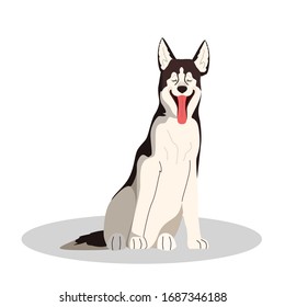 Cute yawning sleepy dog. Purebread dog of various breed sitting. Funny domestic pet want to sleep. Group of animal. Isolated vector illustration in cartoon style